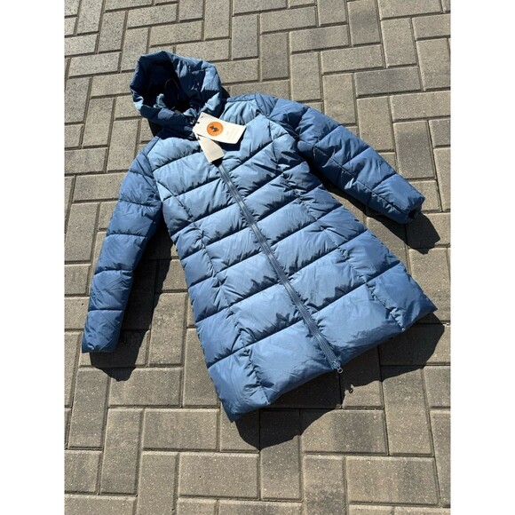 Save The Duck Mega15 Taylor Long Quilted Puffer Jacket Coat Blue NWT $298 XS - Picture 12 of 14